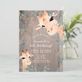 Giraffe Rustic Wood Greenery Geburtstag Einladung (Stehend Vorderseite)