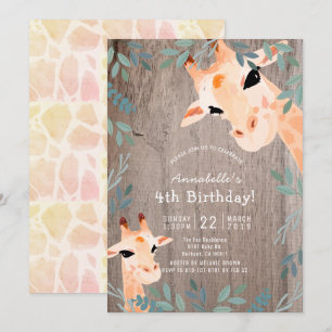 Giraffe Rustic Wood Greenery Geburtstag Einladung