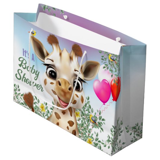 Giraffe Safari Baby Dusche Große Geschenktasche Große Geschenktüte (Vorderseite Schrägansicht)