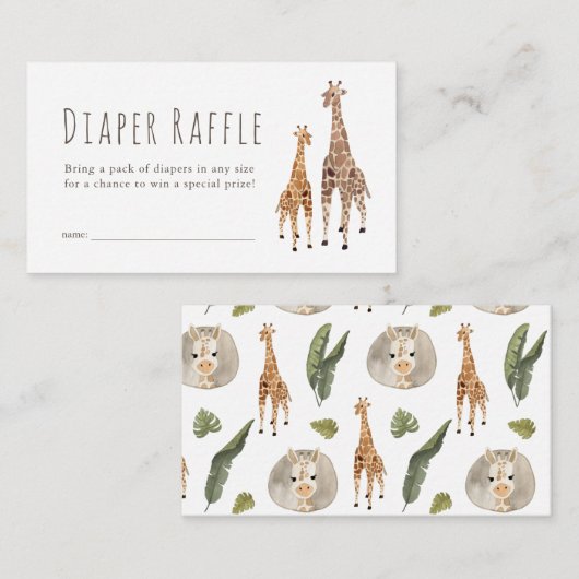 Giraffe Safari Baby Showdusche Windeln Raffle Tick Begleitkarte (Vorne/Hinten)