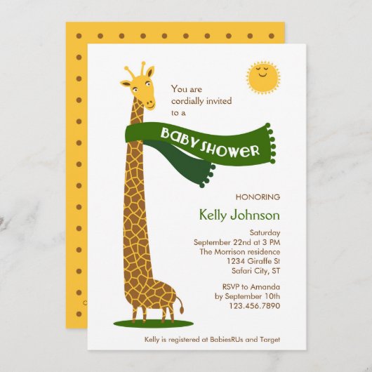 Giraffe Safari Babydusche Einladung (Vorne/Hinten)