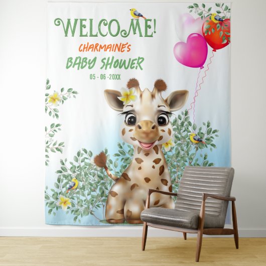 Giraffe Safari Babydusche Hintergrund Wandteppich (Beispiel)