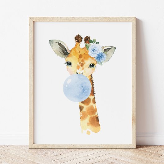 Giraffe, Safari, Blauer Kaugummi, Kinderzimmer Jun Fotodruck