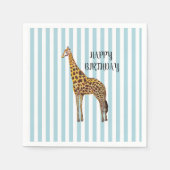 Giraffe Safari Blue Stripe Birthday Party Serviette (Vorderseite)