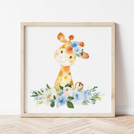 Giraffe, Safari, Dschungel, Blumen, Kinderzimmer J Poster