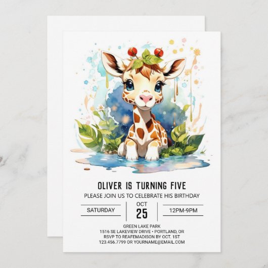Giraffe Safari Geburtstag Einladung (Vorne/Hinten)