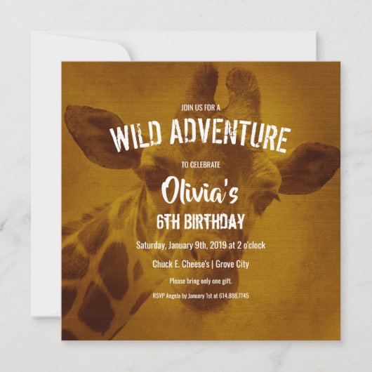 Giraffe Safari Geburtstagsparty Einladung (Vorderseite)