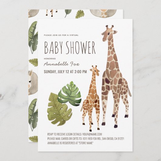Giraffe Safari Gender-Neutral Virtual Baby Shower Einladung (Vorne/Hinten)