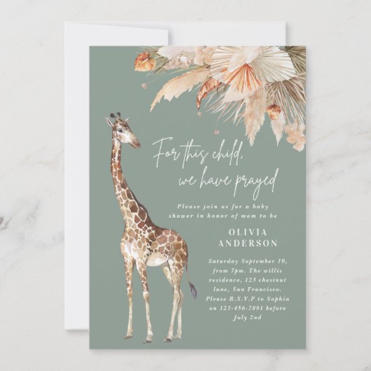 Giraffe-Safari-Grün Einladung (Vorderseite)