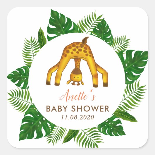 Giraffe Safari Jungle Baby Dusche Quadratischer Aufkleber (Vorderseite)