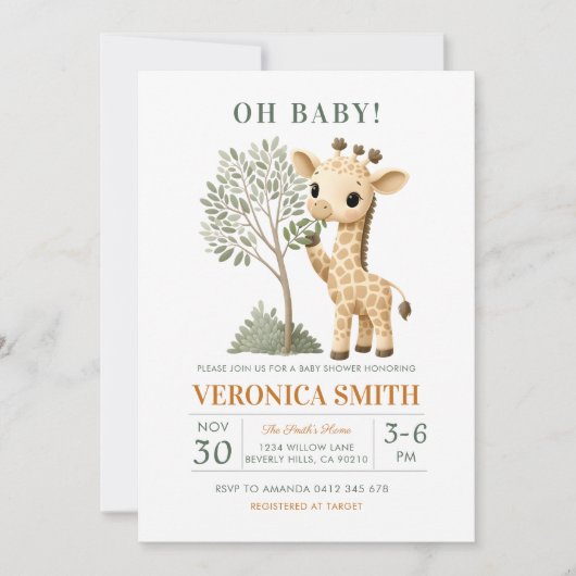 Giraffe Safari Jungle Baby Shower Einladung (Vorderseite)