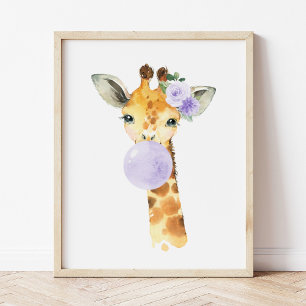 Giraffe, Safari, Lila Bläschen, Gender Neutral Fotodruck
