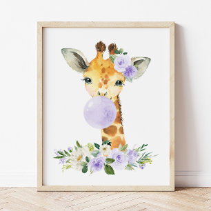 Giraffe, Safari, Lila Bläschen, Gender Neutral Poster