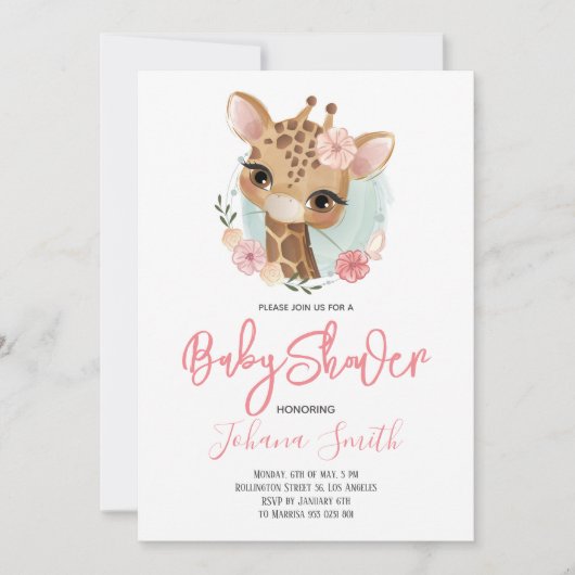Giraffe Safari Niedlich Baby Shower Einladung (Vorderseite)
