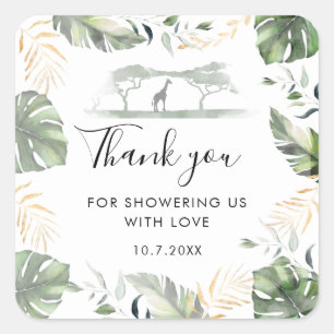 Giraffe Safari Palms Babyparty-Geschenk Quadratischer Aufkleber