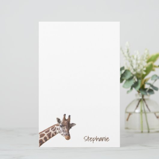 Giraffe Safari Personalisierter Tiername Briefpapier (Stehend Vorderseite)