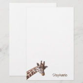 Giraffe Safari Personalisierter Tiername Briefpapier (Vorne/Hinten)