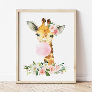 Giraffe, Safari, Rosa Bläschen, Girl-Kinderzimmer Poster