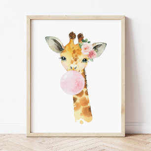 Giraffe, Safari, Rosa Bläschen, Girl-Kinderzimmer Poster