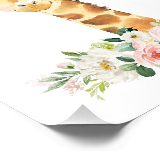 Giraffe, Safari, rosa Blume, Girl-Kinderzimmer Fotodruck (Ecke)