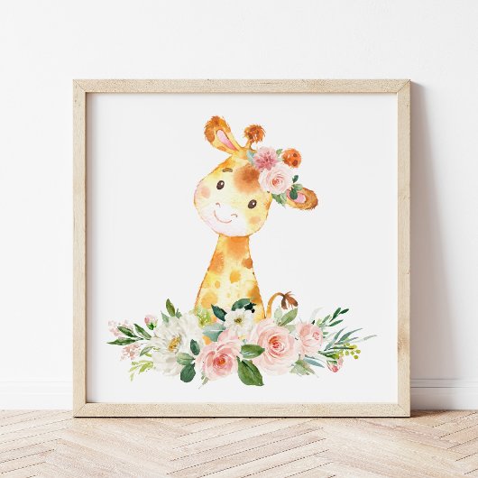 Giraffe, Safari, rosa Blume, Girl-Kinderzimmer Poster