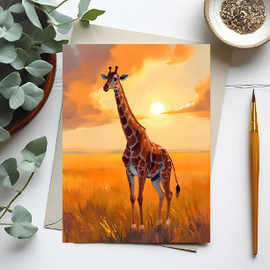 Giraffe Safari Sonnenuntergang Tiermalerei Postkarte