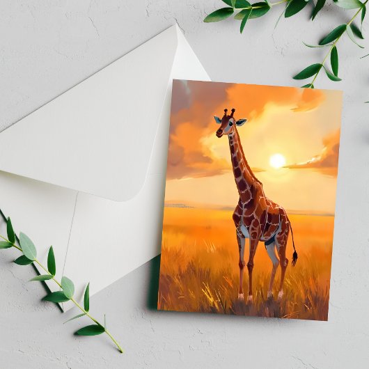 Giraffe Safari Sonnenuntergang Tiermalerei Postkarte