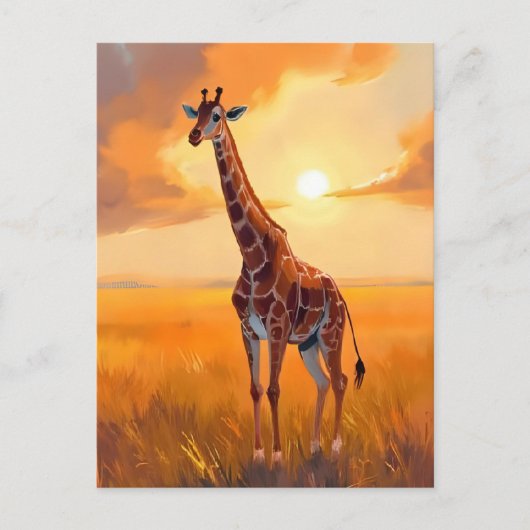 Giraffe Safari Sonnenuntergang Tiermalerei Postkarte (Vorderseite)