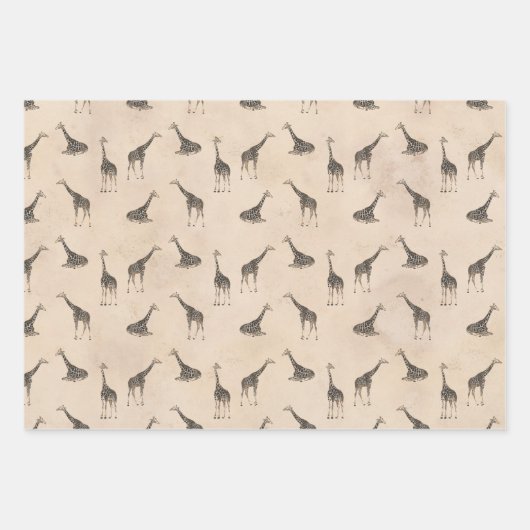 Giraffe Safari Tier Botanischer Gemusterter Geburt Geschenkpapier Set (Vorderseite 2)