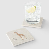 Giraffe-Safari-Tier-Faux-Linen Steinuntersetzer (Seitenansicht)