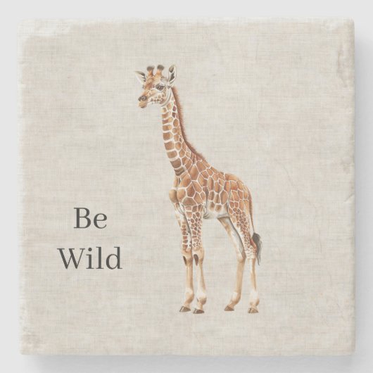 Giraffe-Safari-Tier-Faux-Linen Steinuntersetzer (Vorderseite)