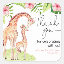 Giraffe Safari Tropical Girl Blätter Babydusche Quadratischer Aufkleber