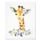 Giraffe, Safari, violette Blumen, neutrale Geschle Fotodruck (Vorne)
