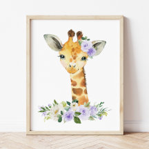 Giraffe, Safari, violette Blumen, neutrale Geschle