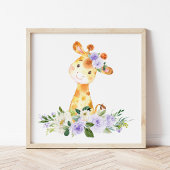 Giraffe, Safari, violette Blumen, neutrale Geschle Poster