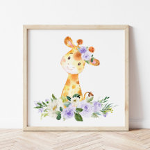 Giraffe, Safari, violette Blumen, neutrale Geschle