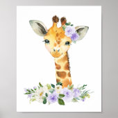 Giraffe, Safari, violette Blumen, neutrale Geschle Poster (Vorne)