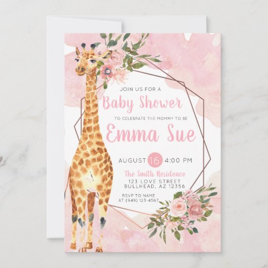 Giraffe Safari Watercolor Kinderdusche Einladung (Vorderseite)