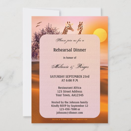 Giraffe Safari Zoo Probe Abendessen Einladung (Rückseite)