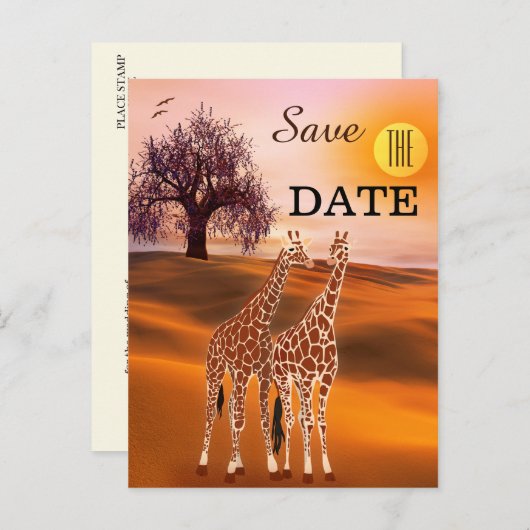 Giraffe Safari Zoo Save the Date Postkarte (Vorne/Hinten)