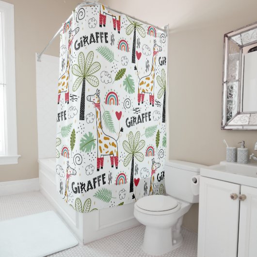 Giraffe Safari zum Thema Palm Tree, Regenbogen, Do Duschvorhang (Beispiel)