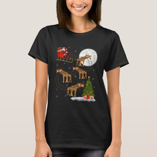 Giraffe Santa Sleigh Flying Funny Magical Christma T-Shirt (Vorderseite)