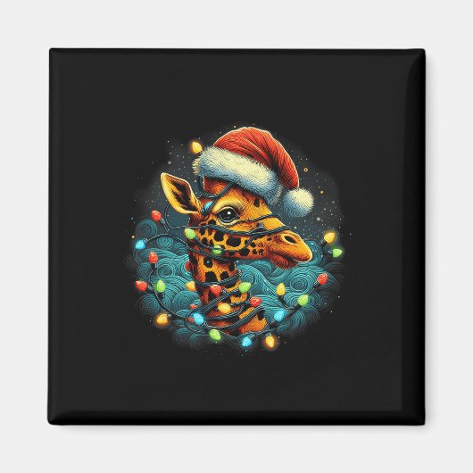 Giraffe Santa Xmas Lighting Starry Night Giraffe C Magnet (Vorne)