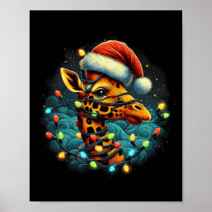 Giraffe Santa Xmas Lighting Starry Night Giraffe C Poster