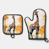 Giraffe Savannah Art Ofenhandschuh & Topflappen-Set (Vorderseite)