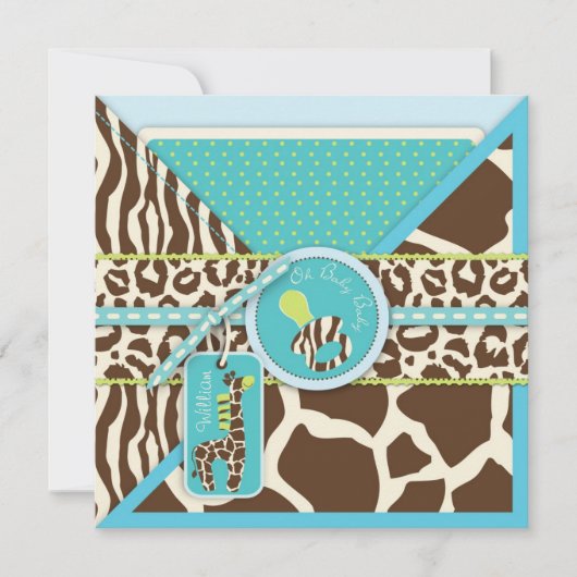 Giraffe & Schnuller Safari Animal Print Baby Dusch Einladung (Vorderseite)