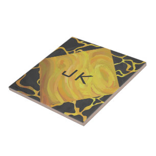 Giraffe, Schwarz und Gelb Fliese