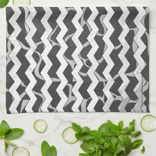 Giraffe Schwarz und Grau Zickzack Muster Geschirrtuch (Gefaltet)