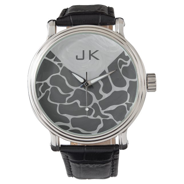 Giraffe Schwarz und Light Gray Monogram Armbanduhr (Vorderseite)