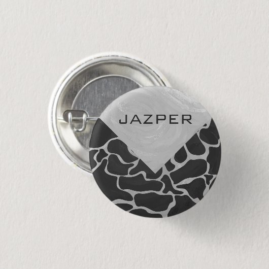 Giraffe Schwarz und Light Gray Monogram Button (Vorne & Hinten)